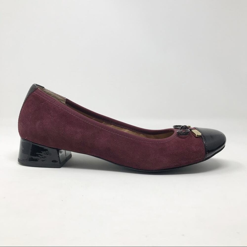 Vionic Daphne Suede Patent Block Heel Bow Low Pump Shoes Merlot Black Burgundy 8 - Picture 2 of 13